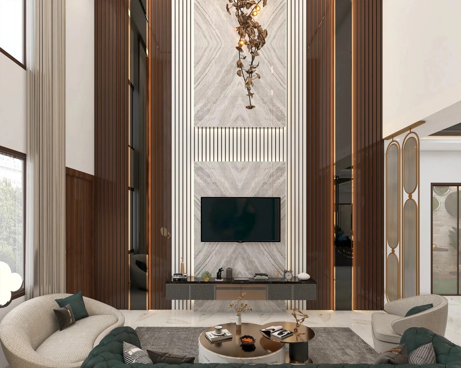 Double-Height Italian Marble Lounge